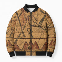 Min Ancient Egyptian Bomber Puffer Jacket Fertility Symbol Sandstone Ankh Pyramid Pattern