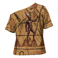 Min Ancient Egyptian Cross Shoulder Shirt Fertility Symbol Sandstone Ankh Pyramid Pattern