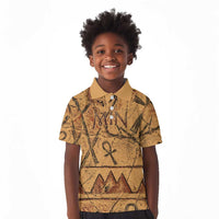 Min Ancient Egyptian Kid Polo Shirt Fertility Symbol Sandstone Ankh Pyramid Pattern