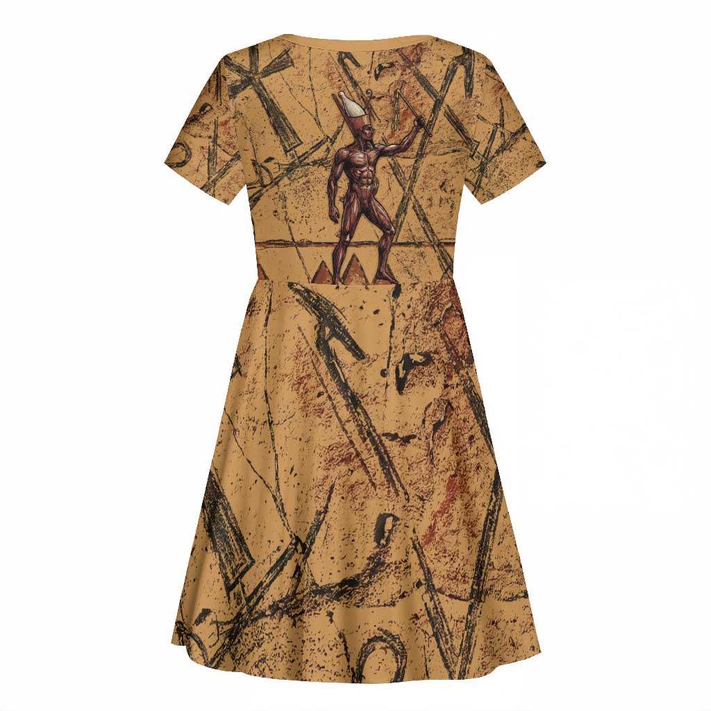 Min Ancient Egyptian Kid Short Sleeve Dress Fertility Symbol Sandstone Ankh Pyramid Pattern