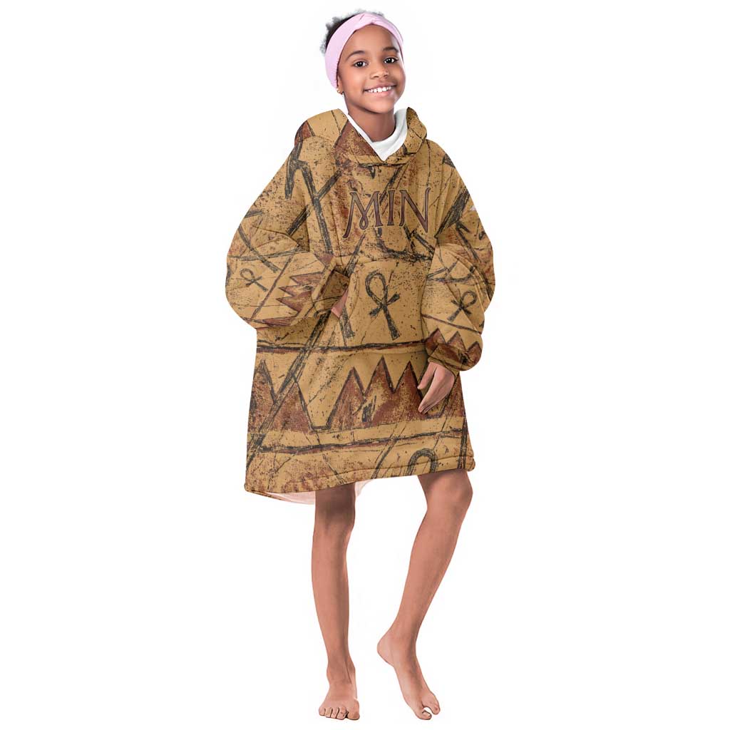 Min Ancient Egyptian Kid Wearable Blanket Hoodie Fertility Symbol Sandstone Ankh Pyramid Pattern