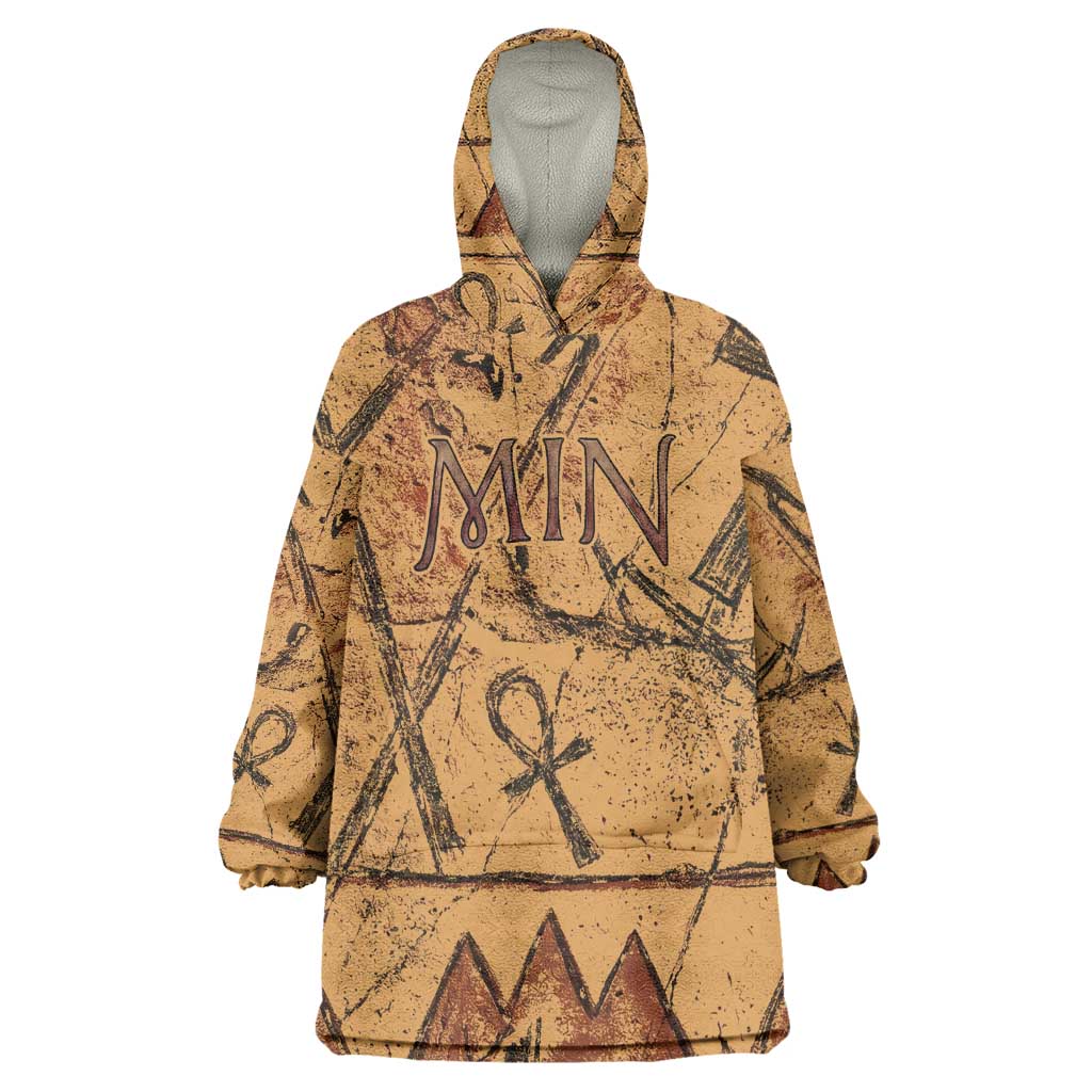 Min Ancient Egyptian Kid Wearable Blanket Hoodie Fertility Symbol Sandstone Ankh Pyramid Pattern