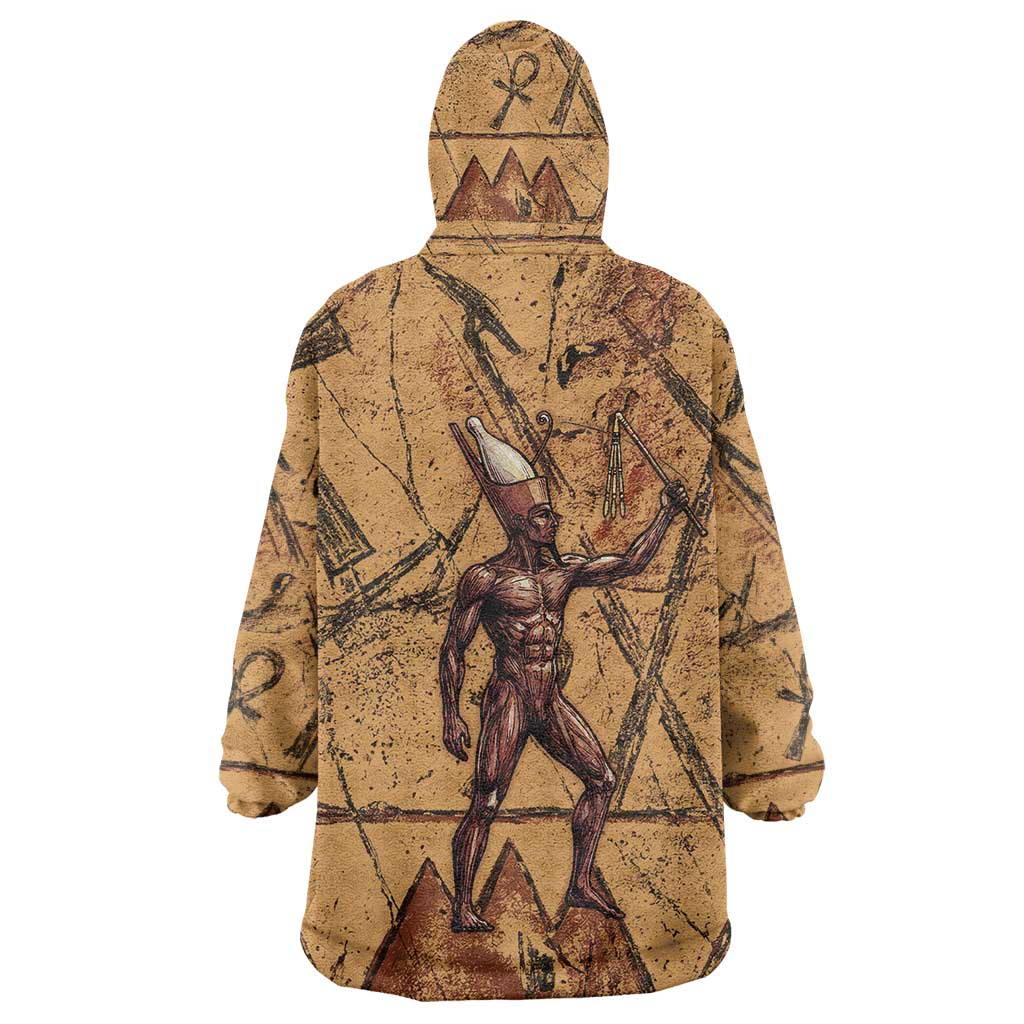 Min Ancient Egyptian Kid Wearable Blanket Hoodie Fertility Symbol Sandstone Ankh Pyramid Pattern