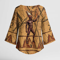 Min Ancient Egyptian Kimono Sleeve Blouse Fertility Symbol Sandstone Ankh Pyramid Pattern