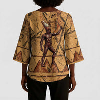 Min Ancient Egyptian Kimono Sleeve Blouse Fertility Symbol Sandstone Ankh Pyramid Pattern