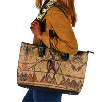 Min Ancient Egyptian Leather Tote Bag Fertility Symbol Sandstone Ankh Pyramid Pattern
