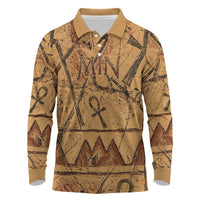 Min Ancient Egyptian Long Sleeve Polo Shirt Fertility Symbol Sandstone Ankh Pyramid Pattern