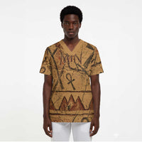 Min Ancient Egyptian Scrub Top Fertility Symbol Sandstone Ankh Pyramid Pattern