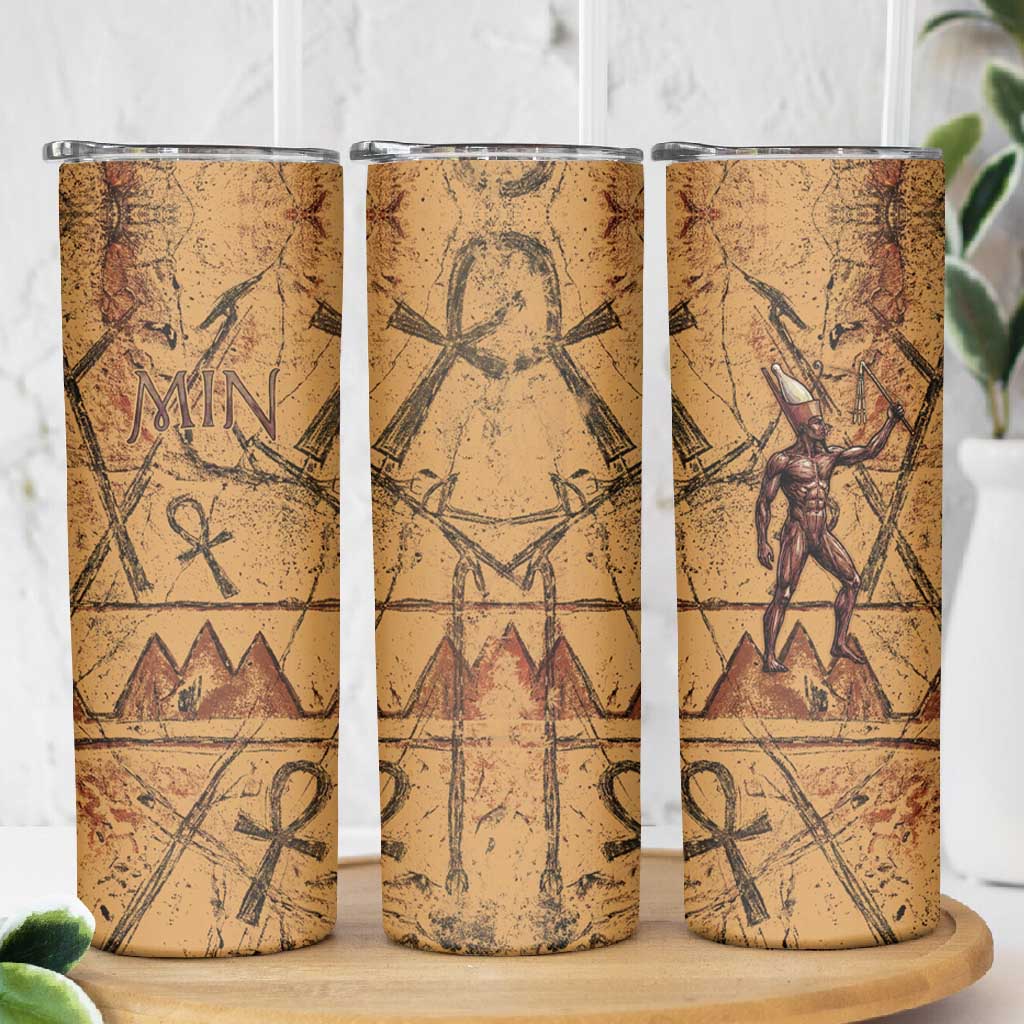 Min Ancient Egyptian Skinny Tumbler Fertility Symbol Sandstone Ankh Pyramid Pattern