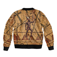 Min Ancient Egyptian Sleeve Zip Bomber Jacket Fertility Symbol Sandstone Ankh Pyramid Pattern