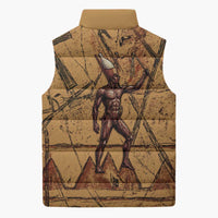 Min Ancient Egyptian Sleeveless Puffer Jacket Fertility Symbol Sandstone Ankh Pyramid Pattern