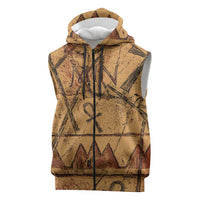 Min Ancient Egyptian Sleeveless Zip Hoodie Fertility Symbol Sandstone Ankh Pyramid Pattern