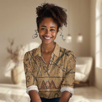 Min Ancient Egyptian Women Casual Shirt Fertility Symbol Sandstone Ankh Pyramid Pattern