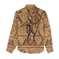 Min Ancient Egyptian Women Casual Shirt Fertility Symbol Sandstone Ankh Pyramid Pattern