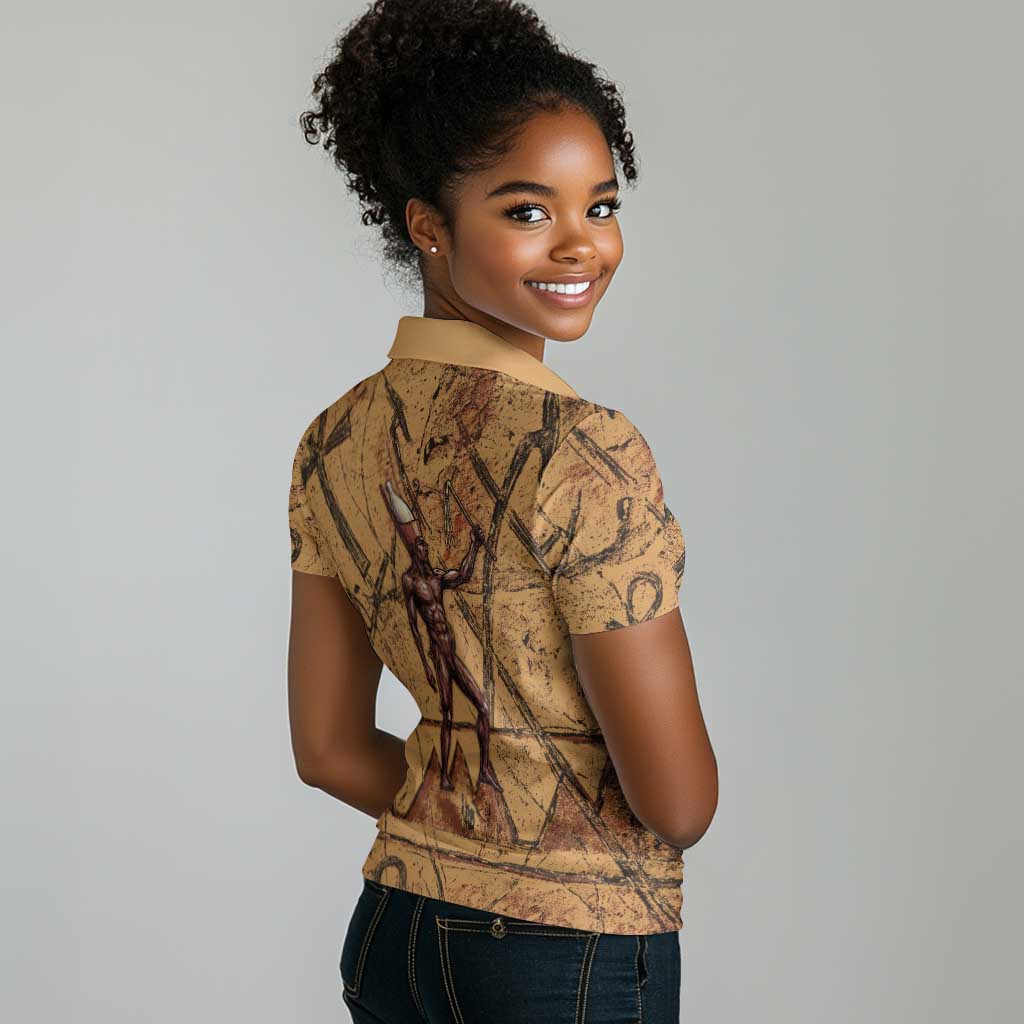 Min Ancient Egyptian Women Polo Shirt Fertility Symbol Sandstone Ankh Pyramid Pattern
