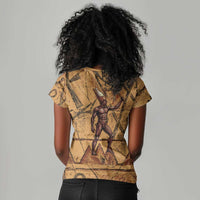 Min Ancient Egyptian Women V-Neck T-Shirt Fertility Symbol Sandstone Ankh Pyramid Pattern