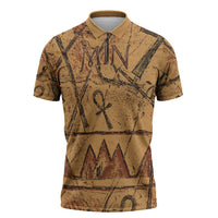 Min Ancient Egyptian Zipper Polo Shirt Fertility Symbol Sandstone Ankh Pyramid Pattern