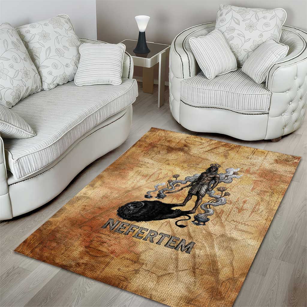 Nefertem Ancient Egyptian Area Rug Lion Head Lotus Flowers Incense Smoke Ancient