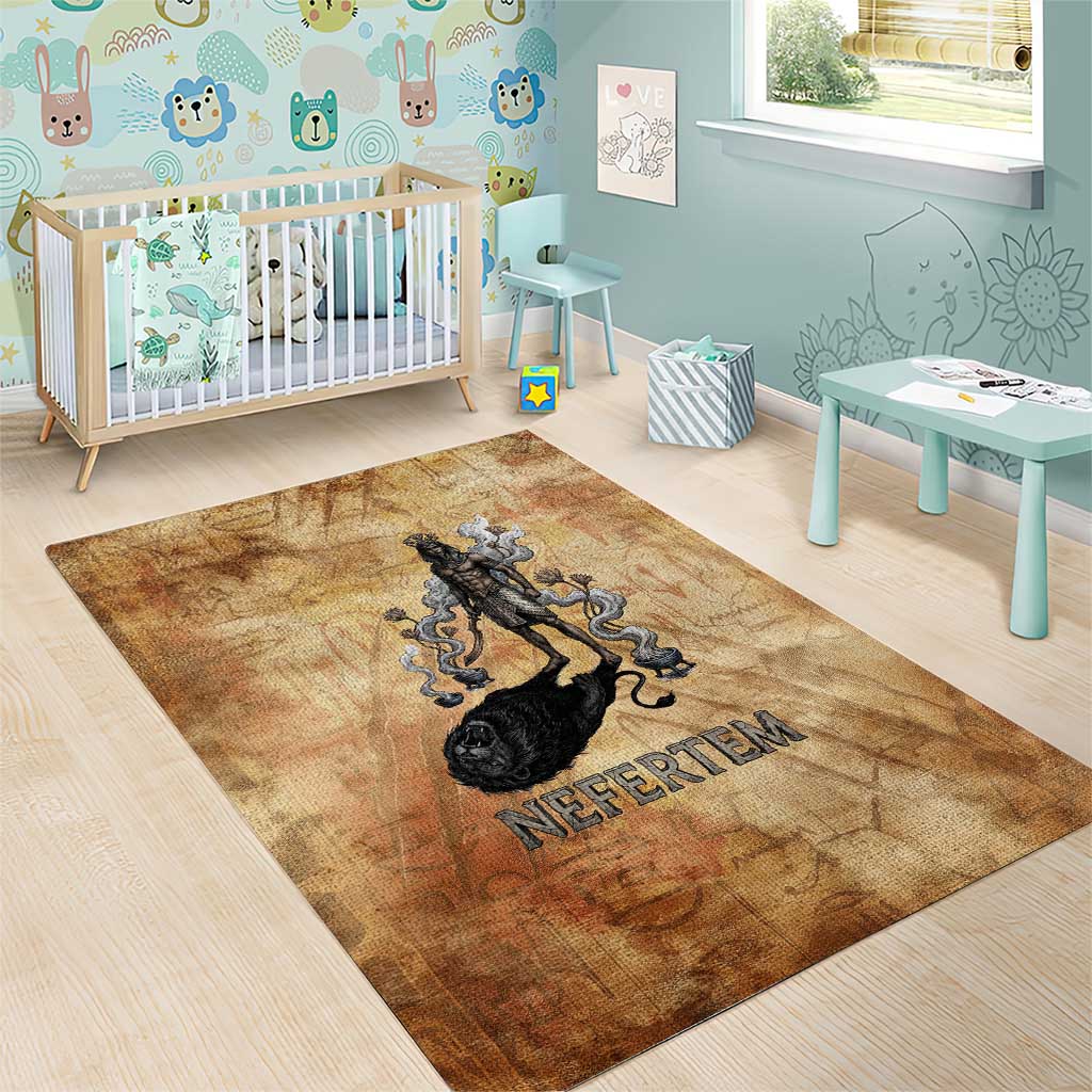 Nefertem Ancient Egyptian Area Rug Lion Head Lotus Flowers Incense Smoke Ancient