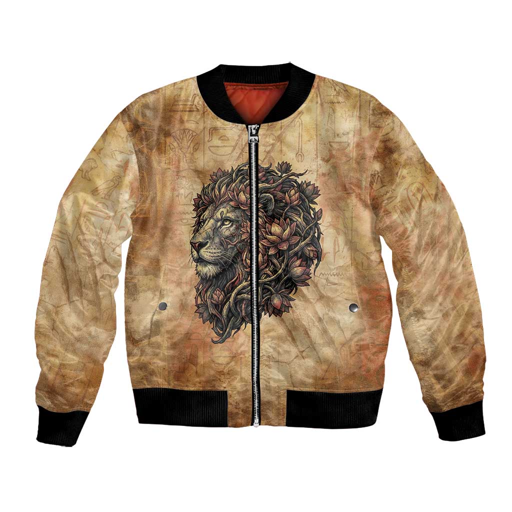 Nefertem Ancient Egyptian Bomber Jacket Lion Head Lotus Flowers Incense Smoke Ancient
