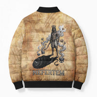 Nefertem Ancient Egyptian Bomber Puffer Jacket Lion Head Lotus Flowers Incense Smoke Ancient