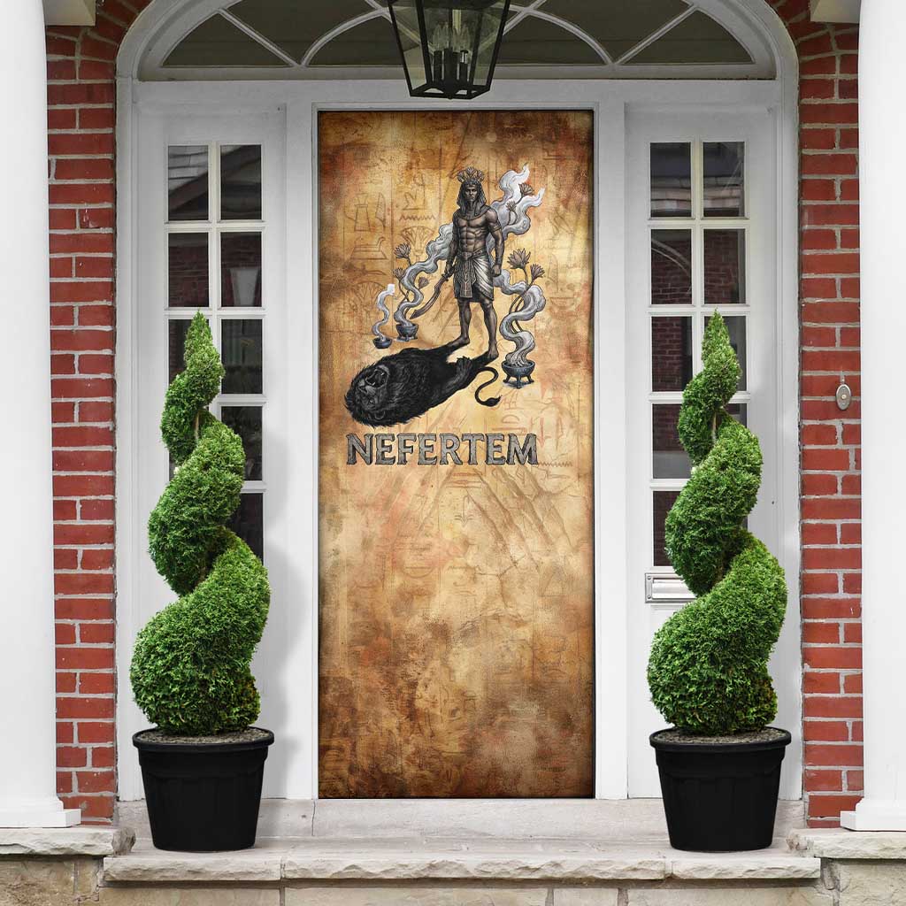 Nefertem Ancient Egyptian Door Cover Lion Head Lotus Flowers Incense Smoke Ancient