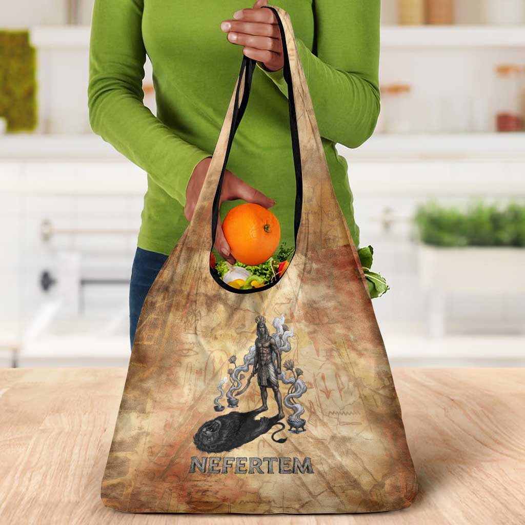Nefertem Ancient Egyptian Grocery Bag Lion Head Lotus Flowers Incense Smoke Ancient