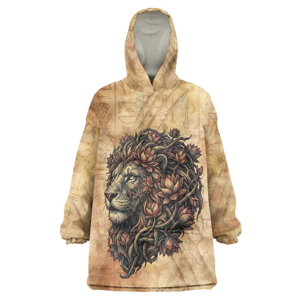 Nefertem Ancient Egyptian Kid Wearable Blanket Hoodie Lion Head Lotus Flowers Incense Smoke Ancient
