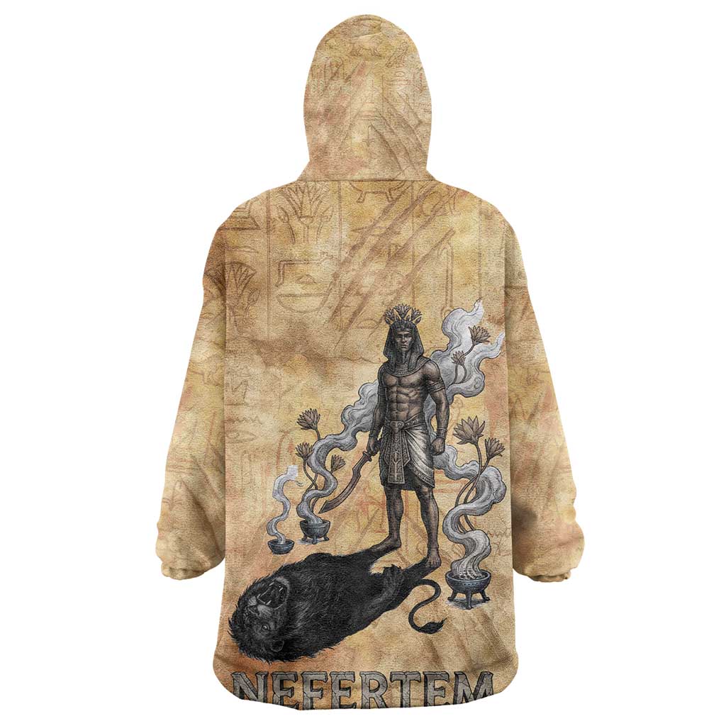 Nefertem Ancient Egyptian Kid Wearable Blanket Hoodie Lion Head Lotus Flowers Incense Smoke Ancient