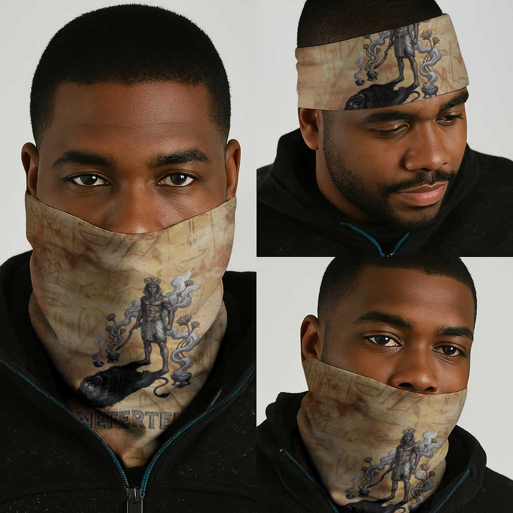 Nefertem Ancient Egyptian Neck Gaiter Lion Head Lotus Flowers Incense Smoke Ancient
