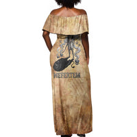 Nefertem Ancient Egyptian Off Shoulder Maxi Dress Lion Head Lotus Flowers Incense Smoke Ancient