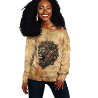 Nefertem Ancient Egyptian Off Shoulder Sweater Lion Head Lotus Flowers Incense Smoke Ancient
