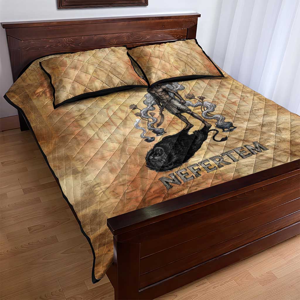 Nefertem Ancient Egyptian Quilt Bed Set Lion Head Lotus Flowers Incense Smoke Ancient