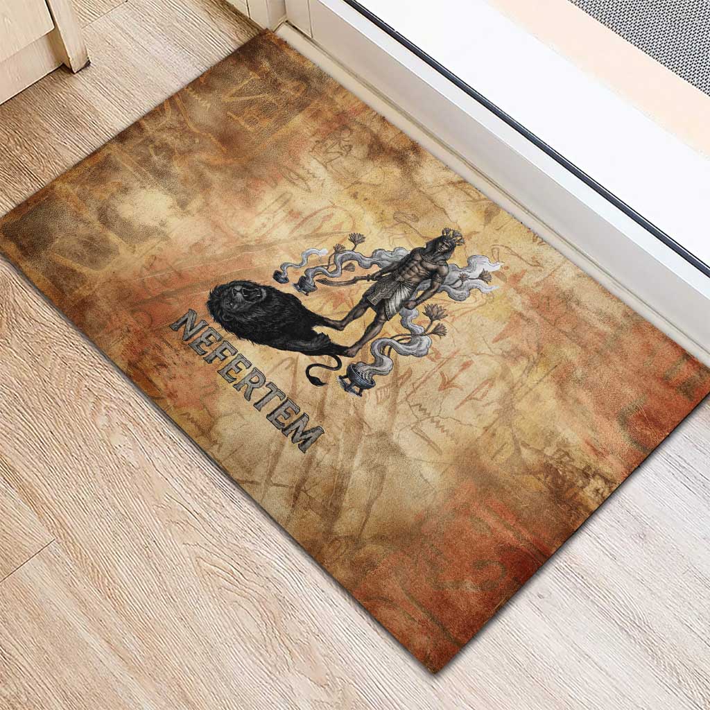 Nefertem Ancient Egyptian Rubber Doormat Lion Head Lotus Flowers Incense Smoke Ancient