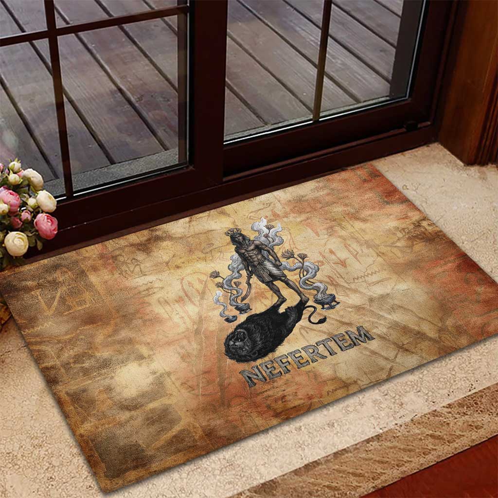 Nefertem Ancient Egyptian Rubber Doormat Lion Head Lotus Flowers Incense Smoke Ancient