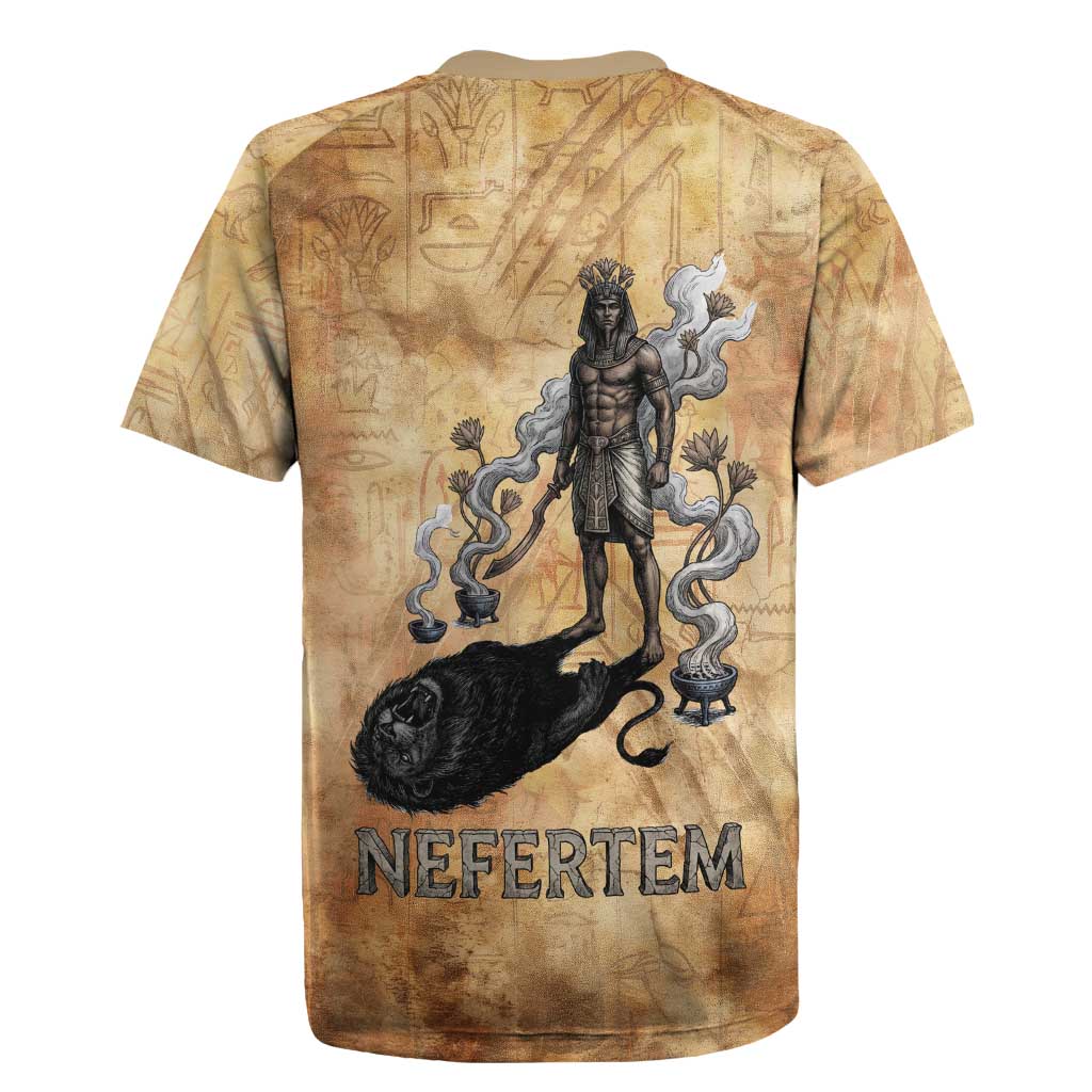 Nefertem Ancient Egyptian Rugby Jersey Lion Head Lotus Flowers Incense Smoke Ancient