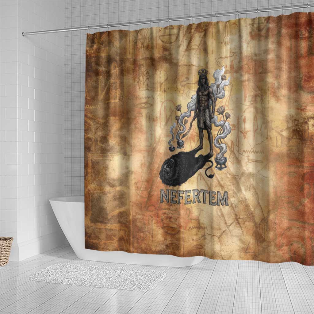 Nefertem Ancient Egyptian Shower Curtain Lion Head Lotus Flowers Incense Smoke Ancient