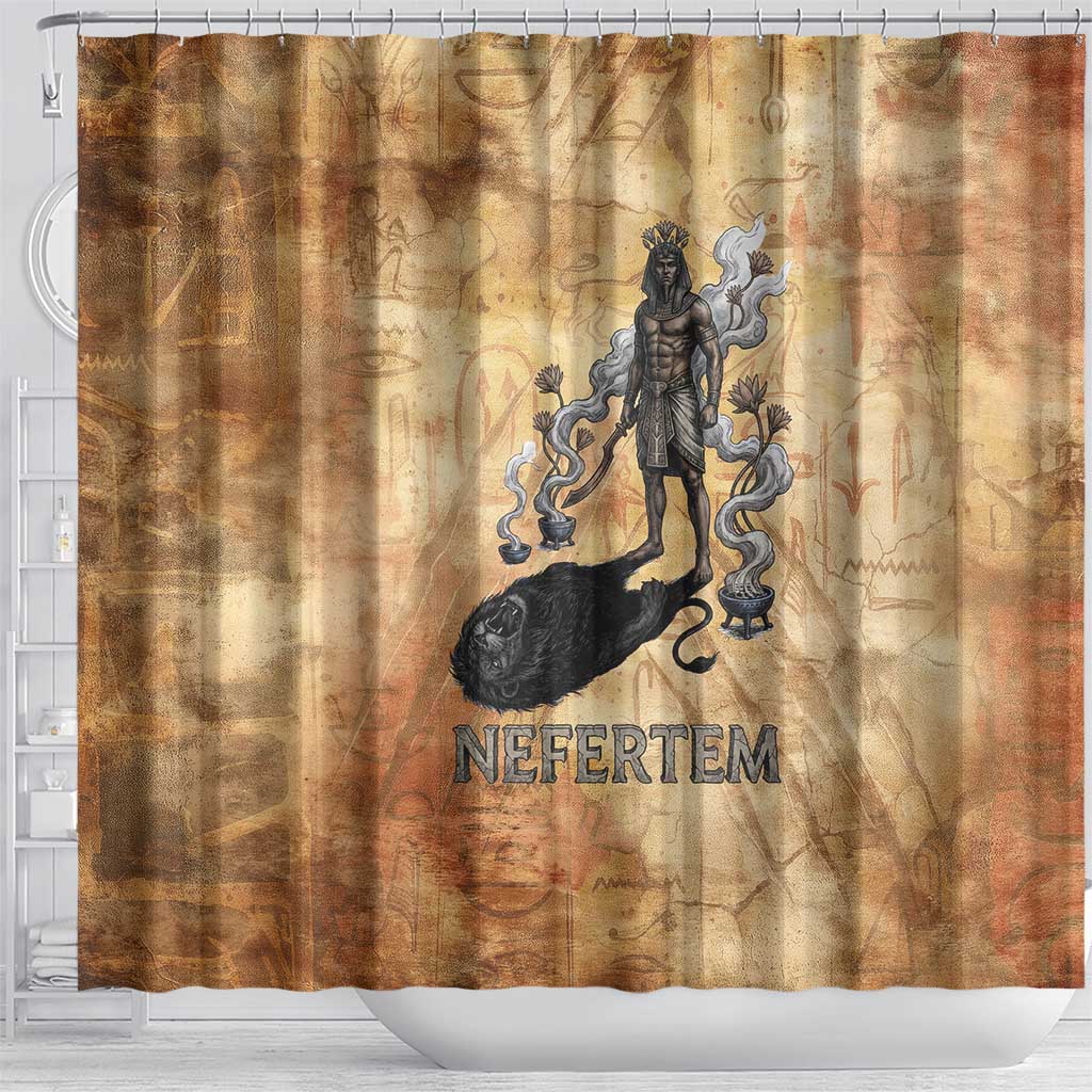 Nefertem Ancient Egyptian Shower Curtain Lion Head Lotus Flowers Incense Smoke Ancient