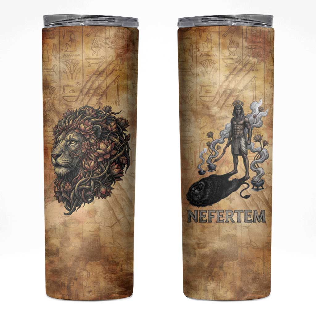 Nefertem Ancient Egyptian Skinny Tumbler Lion Head Lotus Flowers Incense Smoke Ancient