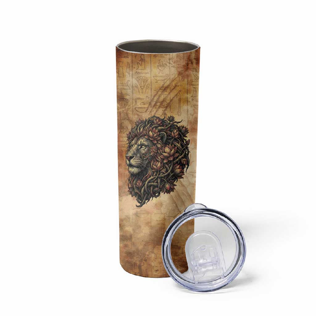 Nefertem Ancient Egyptian Skinny Tumbler Lion Head Lotus Flowers Incense Smoke Ancient