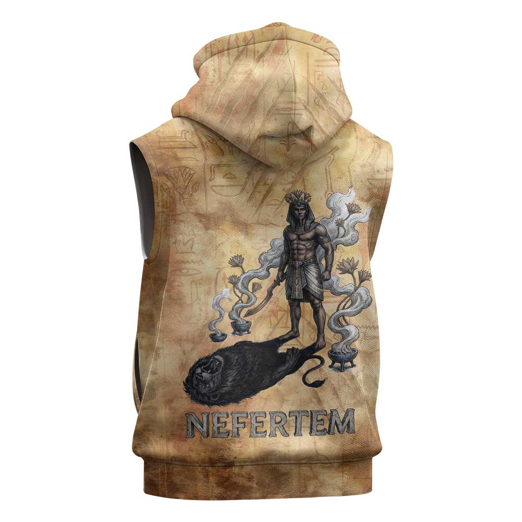 Nefertem Ancient Egyptian Sleeveless Zip Hoodie Lion Head Lotus Flowers Incense Smoke Ancient