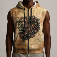 Nefertem Ancient Egyptian Sleeveless Zip Hoodie Lion Head Lotus Flowers Incense Smoke Ancient