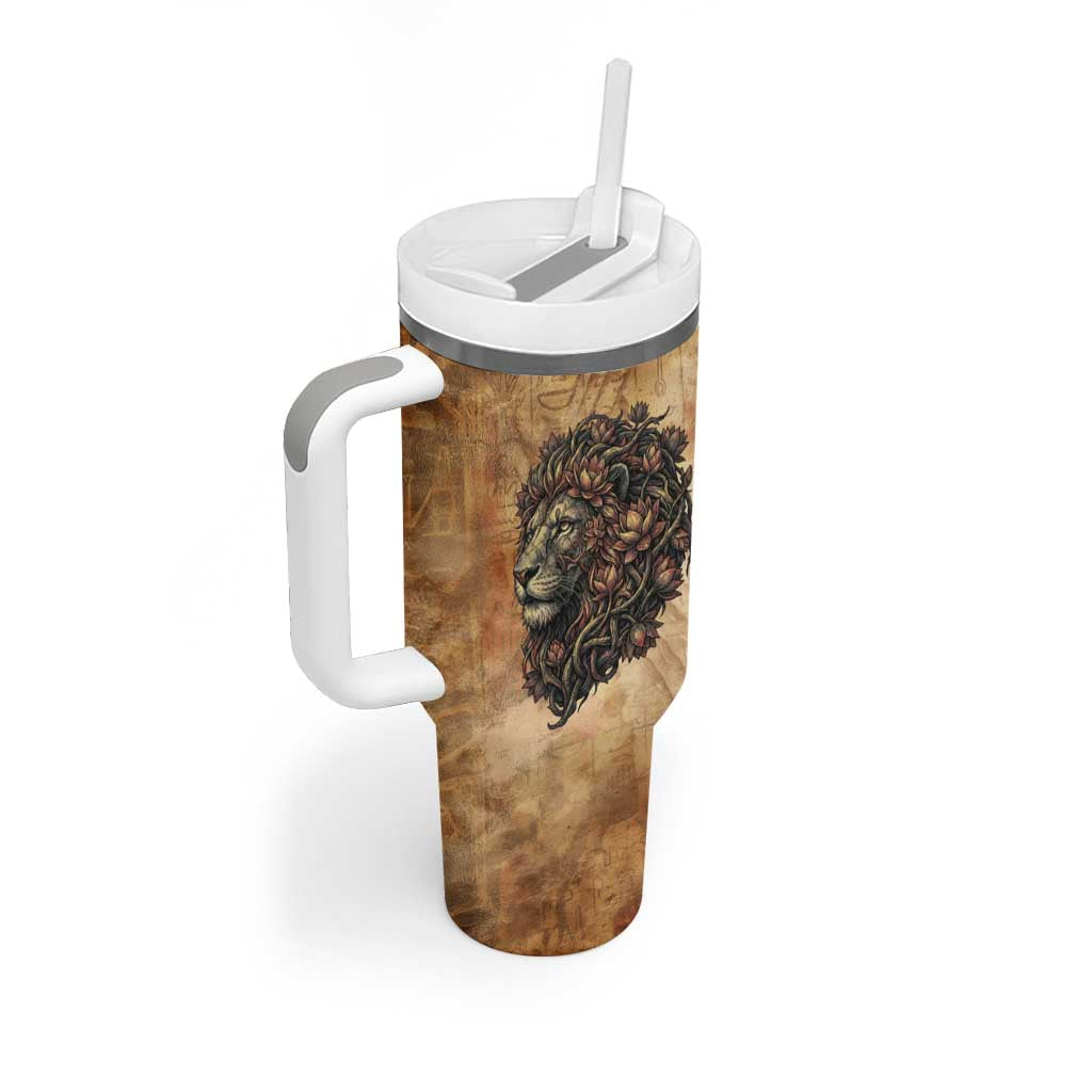 Nefertem Ancient Egyptian Tumbler With Handle Lion Head Lotus Flowers Incense Smoke Ancient