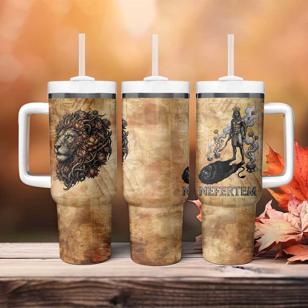 Nefertem Ancient Egyptian Tumbler With Handle Lion Head Lotus Flowers Incense Smoke Ancient