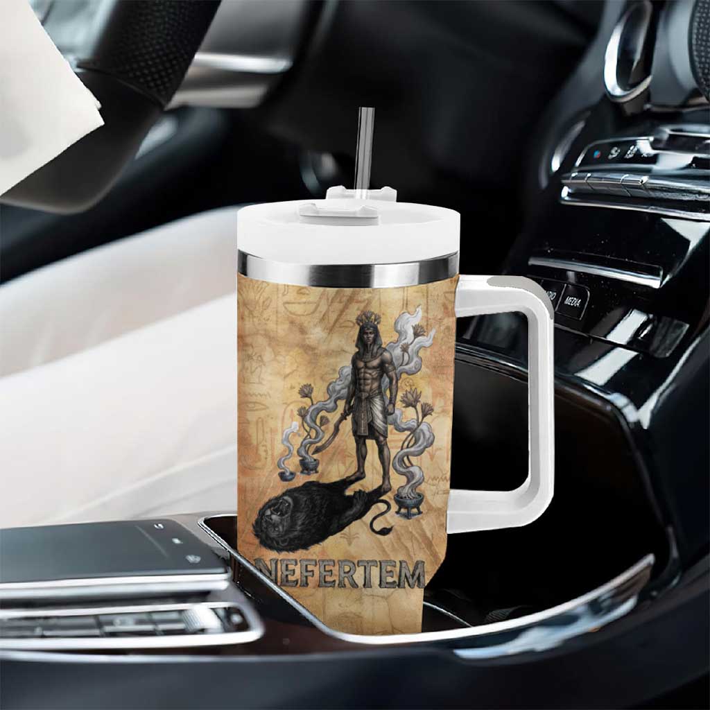 Nefertem Ancient Egyptian Tumbler With Handle Lion Head Lotus Flowers Incense Smoke Ancient
