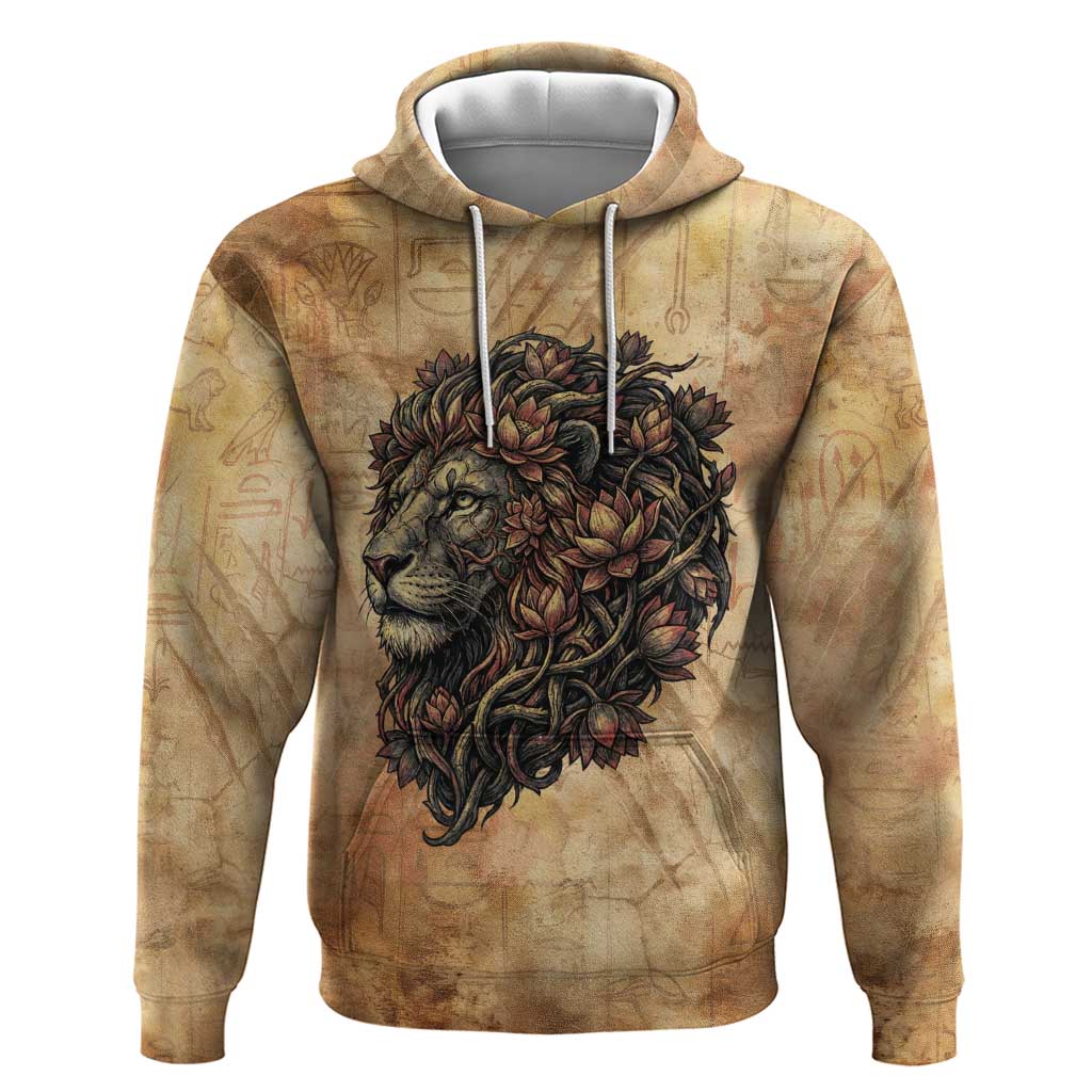 Nefertem Ancient Egyptian Zip Hoodie Lion Head Lotus Flowers Incense Smoke Ancient