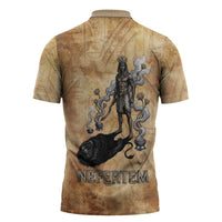 Nefertem Ancient Egyptian Zipper Polo Shirt Lion Head Lotus Flowers Incense Smoke Ancient