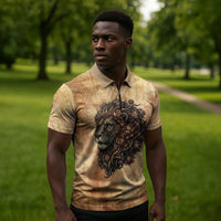 Nefertem Ancient Egyptian Zipper Polo Shirt Lion Head Lotus Flowers Incense Smoke Ancient