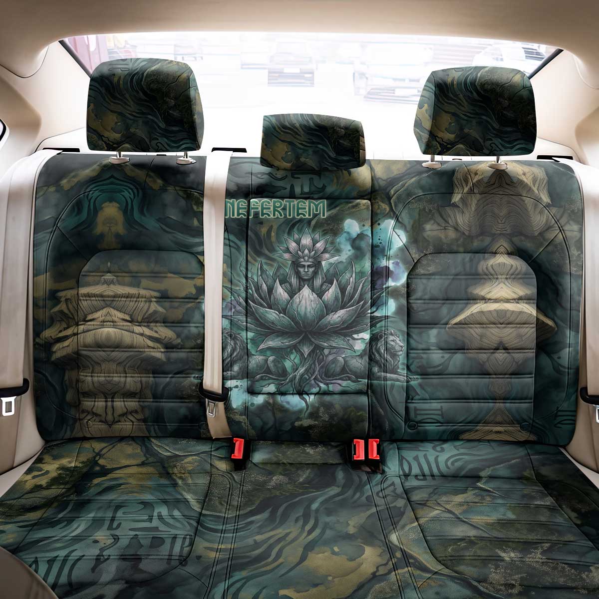 Nefertem Back Car Seat Cover Primordial Bloom Lotus Mystical Lion Cosmic Egyptian