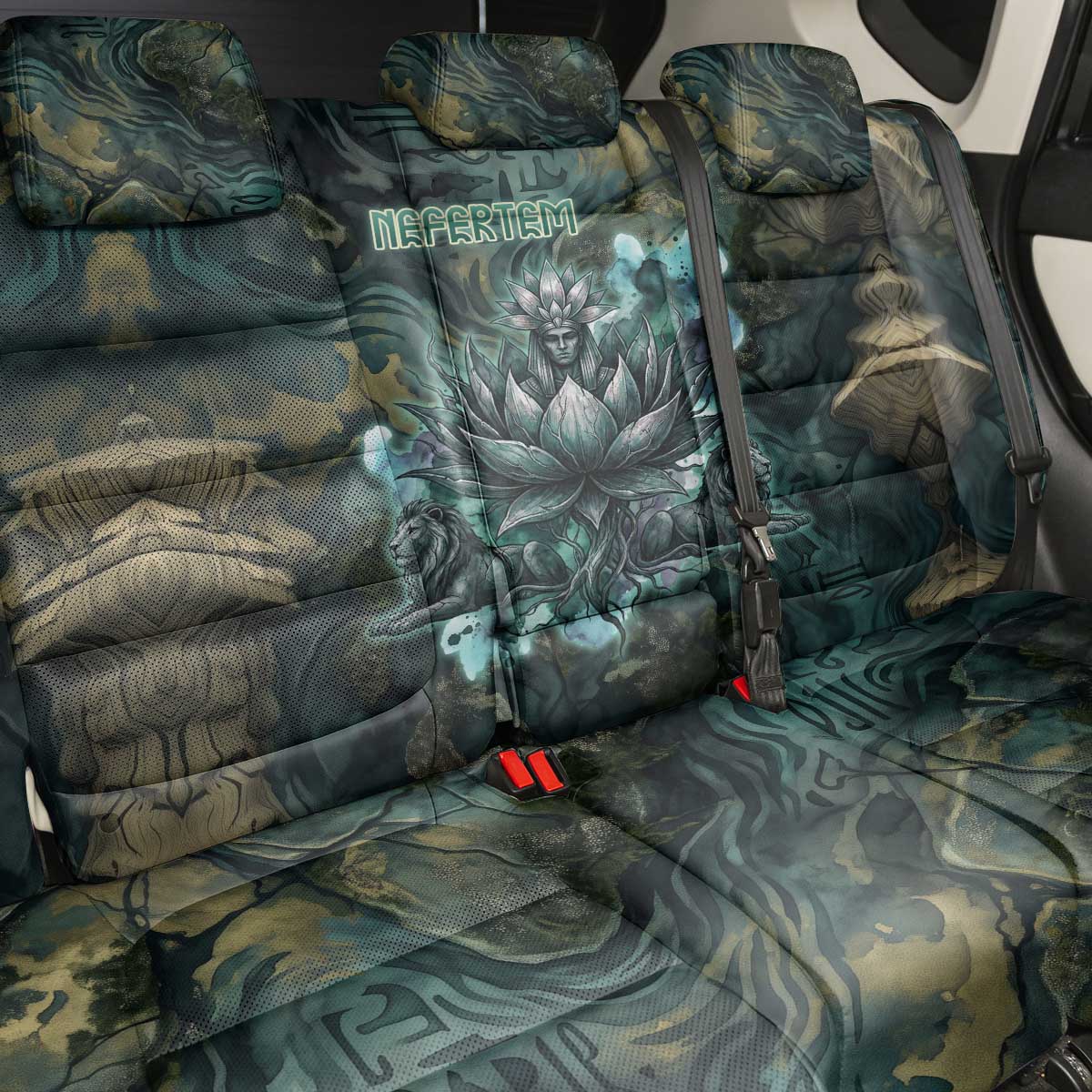 Nefertem Back Car Seat Cover Primordial Bloom Lotus Mystical Lion Cosmic Egyptian